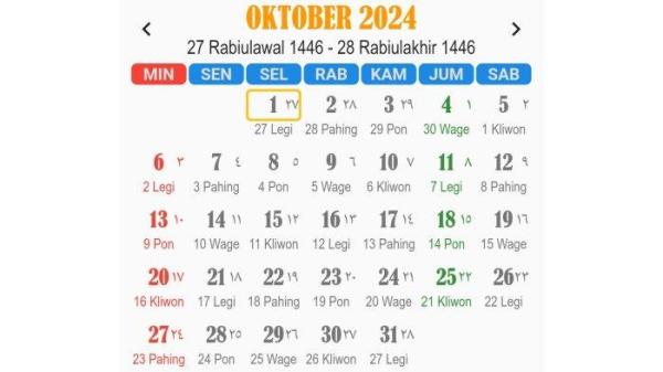 Kalender jawa Oktober 2024, Lengkap pasaran dan tanggalan jawa