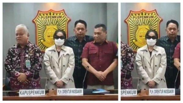 Alnaura Karima Pramesti (kenakan kacamata dan masker), selebgram asal Palembang, Sumatera Selatan ditangkap di Jepang oleh Kejaksaan Tinggi (Kejati) Sumsel setelah masuk dalam DPO (Daftar pencarian orang) kasus penipuan investasi bodong.