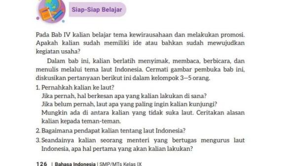 Soal Bahasa Indonesia kelas 9 SMP halaman 126 Kurikulum Merdeka.