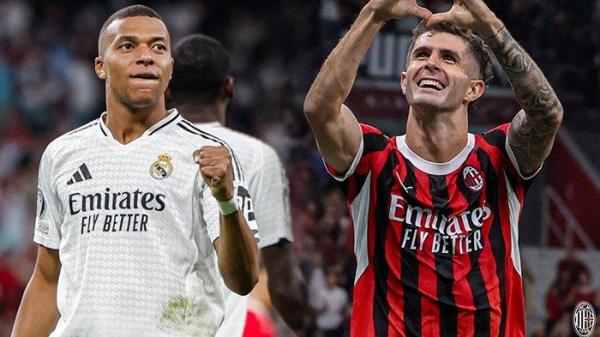 Penyerang Real Madrid, Kylian Mbappe dan pemain andalan AC Milan, Christian Pulisic.