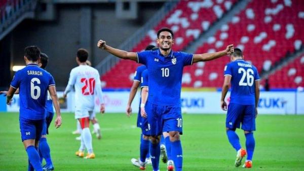 Ekspresi pemain Thailand Teerasil Dangda setelah mengalahkan Filipina dengan skor 1-2 dalam pertandingan ketiga Piala AFF 2020 Grup A, Selasa (14/12/2021) malam WIB. (Instagram @AFFsuzukicup)