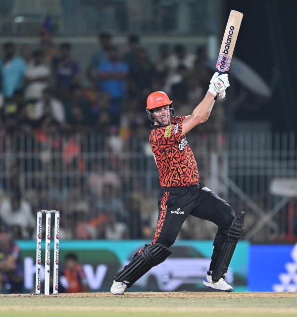 Sunrisers Hyderabad’s captain Pat Cummins plays a shot during the Indian Premier League final against Kolkata Knight Riders. 