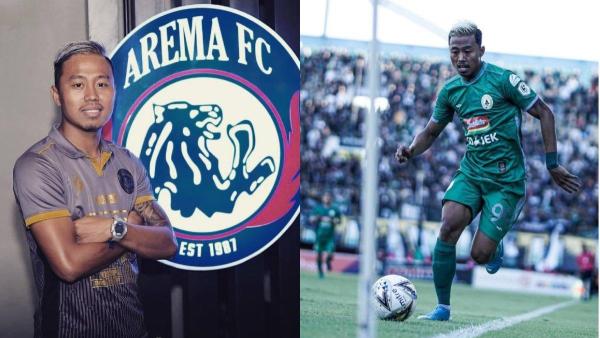 Sosok Kushedya Hari Yudo saat tergabung dengan Arema FC (kiri) dan PSS Sleman (kanan).