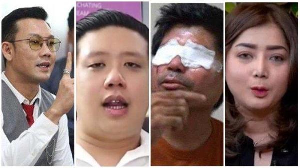 Denny Sumargo (kiri) Pablo Banua (kedua dari kanan) Agus Salim (pertama dari kanan) Pratiwi Noviyanthi alias Teh Novi (kanan). - 537 donatur resmi gugat Agus Salim, Denny Sumargo dan Teh Novi ke pengadilan.