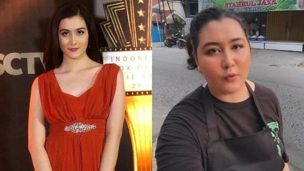 Artis jualan gorengan di pinggir jalan.