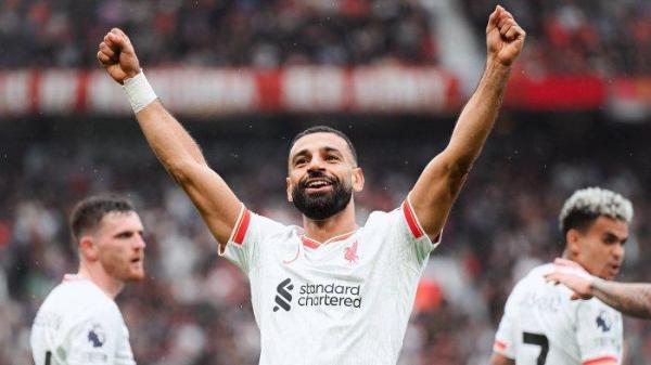 Selebrasi pemain Liverpool Mohamed Salah usai mencetak gol ke gawang Manchester United di pekan ke-3 Liga Inggris, Minggu (1/9/2024). (Twitter/@LFC)