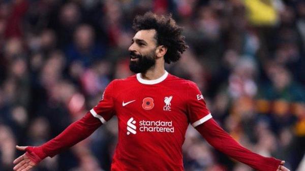 Mohamed Salah saat selebrasi gol ke gawang Brentford