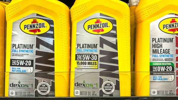 A variety of Pennzoil engine oil grades