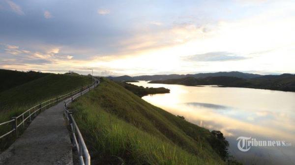 Pemandangan Bukit Teletubbies yang menjadi salah satu destinasi wisata di Kabupaten Jayapura, Papua, Kamis (7/10/2021). Bukit Teletubbies menawarkan keindahan Danau Sentani dan alam di sekitar bukit, Untuk sampai ke sana dari Bandara Sentani memakan waktu sekitar 20 menit sedangkan kalau dari Kota Jayapura membutuhkan waktu sekitar 1 jam 40 menit.