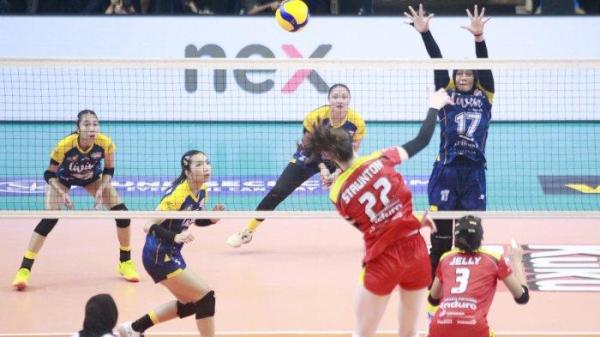 Jalannya laga Jakarta Livin Mandiri vs Jakarta Pertamina Enduro pada lanjutan PLN Mobile Proliga 2025.