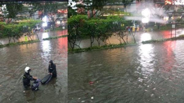 Banjir terjadi di Jalan Dr Djunjunan atau Pasteur, Kota Bandung, Jumat (24/1/2025). 

