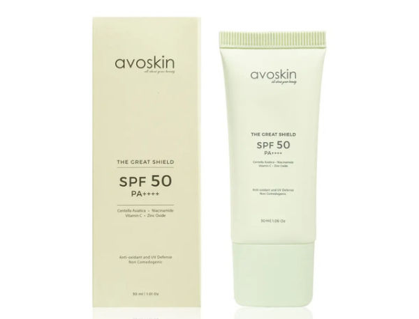 Sunscreen yang Cocok untuk Kulit Berminyak dan Berjerawat. Foto adalah Avoskin The Great Shield SPF 50 PA++++. sumber: avoskinbeauty.com