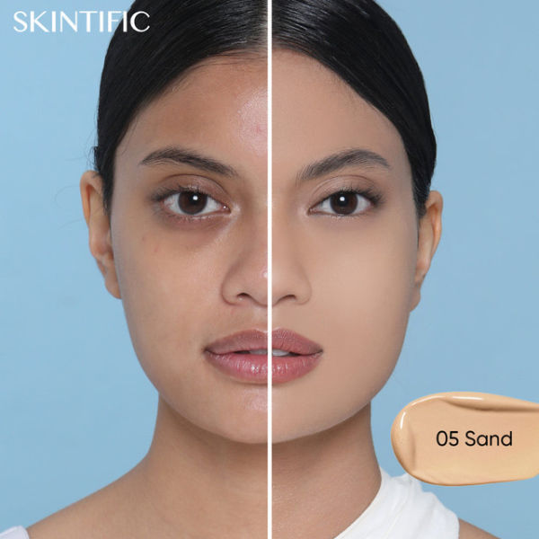 cushion Skintific untuk kulit kuning langsat. Foto adalah SKINTIFIC Cover All Perfect Cushion shade Sand. Sumber: skintific.com