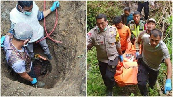 MAYAT DICOR - (Kiri) Penampakan lubang tempat Ayuni Sarah ditemukan tewas dalam kondisi dicor di kebun kopi Kabupaten Bener Meriah, pada Kamis (30/1/2025) dan (Kanan) Proses evakuasi mayat Ayuni yang dibunuh suaminya. <div class=