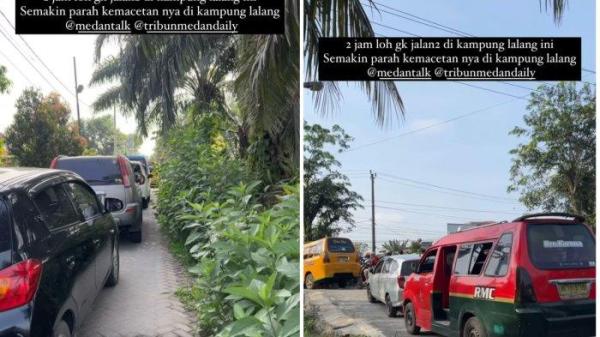 JALUR ALTERNATIF- Pengendara memilih melintasi jalur alternatif untuk menghindari macet di Jalan Medan-Binjai, tepatnya di kawasan Kampung Lalang, Senin (3/2/2025).