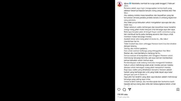 BERDUKA - Foto warna hitam yang diunggah suami Barbie Hsu, DJ Koo di Instagram pribadinya. DJ Koo mengungkap janji terakhirnya terhadap istri sebelum meninggal, Jumat (7/2/2025).