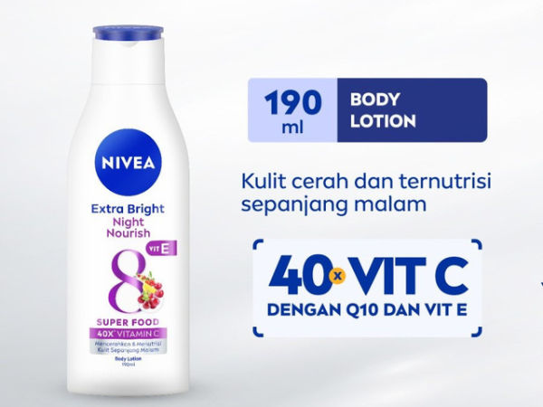 Nivea Extra Bright Night Nourish Body Lotion. Sumber: tokopedia