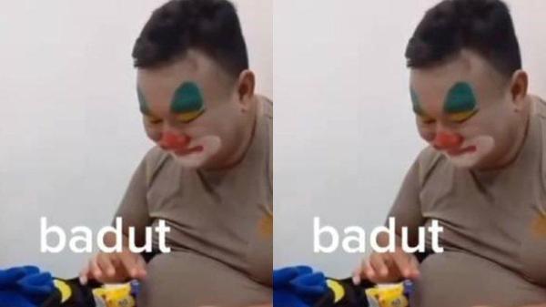 KERJA SAMPINGAN - Seorang anggota polisi di Bangka Belitung ini viral di media sosial karena nyambi jadi badut sulap diambil TIktok @Rian.Gendutlnd, Rabu (12/2/2025)