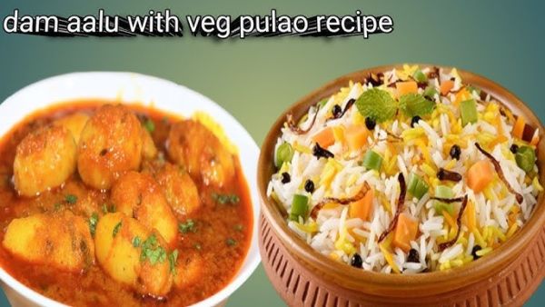 dam aalu with veg pulao recipe घर पर बहुत ही हेल्दी तरीके से बनाएं guest  special veg thali