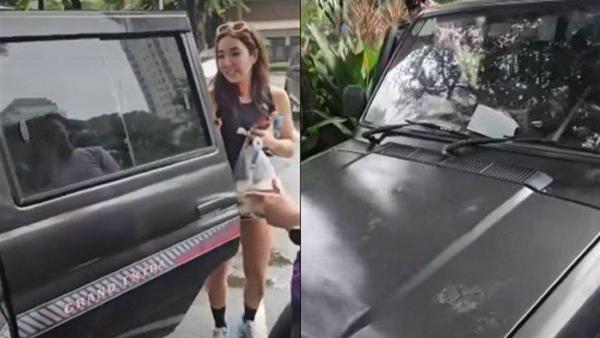 JAUH DARI MEWAH - Momen Gisella Anastasia kala tumpangi mobil Kijang antik terekam dari capture Facebook, Minggu (16/2/2025).