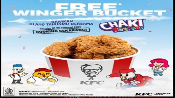 PROMO KFC - rayakan momen spesial saat ulang tahun dengan Birthday Package ada Free Winger Bucket hari ini, Rabu (5/2/2025).
