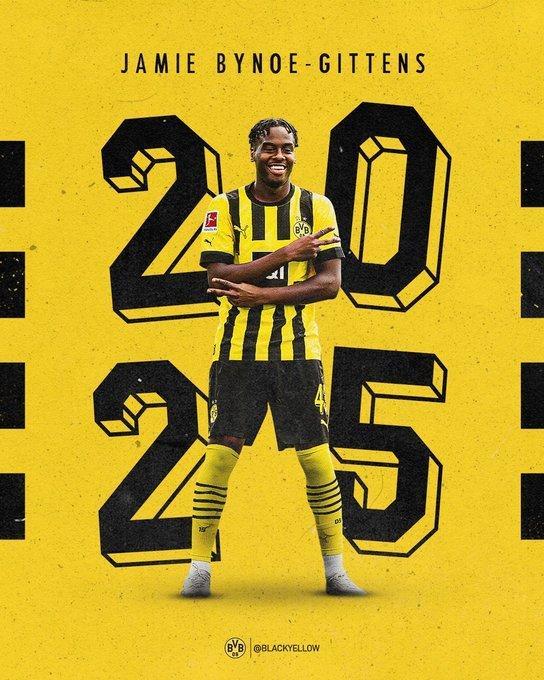 Jamie Bynoe-Gittens, winger berusia 18 tahun, memperpanjang kontraknya dengan Borussia Dortmund hingga Juni 2025.
