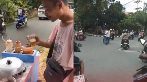 Tangkapan layar video viral pedagang pentol dicekoki pembelinya miras.
