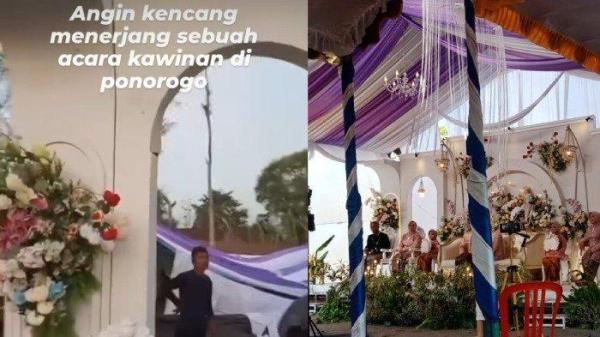 VIRAL di media sosial sebuah video menampilkan tenda pengantin di Ponorogo ambrol akibat tersapu angin. Video tersebut diupload oleh admin instagram @ponorogo_trending.
