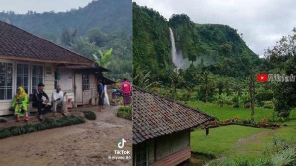 Kondisi halaman rumah Abah Jajang sebelum dan sesudah viral