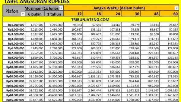 KUPRA BRI - Tabel angsuran KUPRA BRI pinjaman Rp1 juta-Rp45 juta. Nominal hanya simulasi perhitungan pasti dari bank BRI saat pengajuan kredit secara langsung.