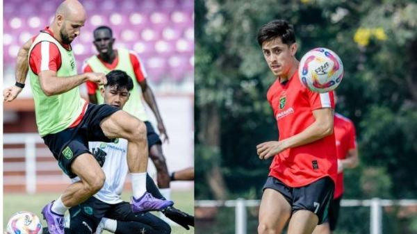 Dua kreator serangan Persebaya melakukan latihan rutin di lapangan Thor, Surabaya