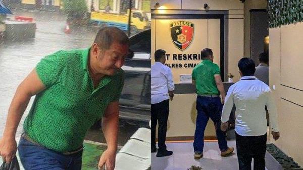 KOBOI JALAN DIAMANKAN. Hartono Soekwanto saat tiba di Mapolres Cimahi, Senin (3/3/2025), untuk menjalani pemeriksaan usai video menenteng senpi bak koboi jalanan viral di media sosial. Jajaran Satreskrim Polres Cimahi telah mengamankan Hartono Soekwanto, pehobi ikan koi ternama di Kota Bandung usai teror pengendara mobil dengan senpi.