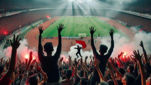 PERTANDINGAN SEPAK BOLA: Ilustrasi suporter sedang memberikan dukungan untuk Persija Jakarta.