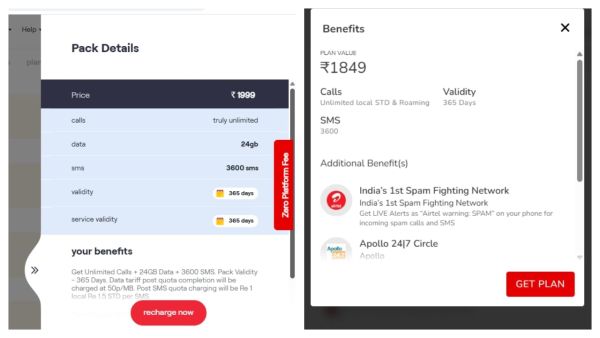 Airtel 1849 vs vi 1999 plan