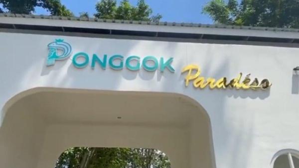 OBYEK WISATA KLATEN: Gerbang utama Ponggok Paradeso Klaten destinasi wisata di Klaten yang menawarkan pengalaman rekreasi dengan kolam renang dan restoran dalam satu area