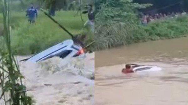 NEKAT TEROBOS BANJIR - Mobil terseret banjir di kawasan Kertarahayu, Setu, Kabupaten Bekasi, Jawa Barat, terekam kamera, Selasa (4/3/2025). Beginilah nasib penumpang yang nekat terobos banjir demi berangkat kerja