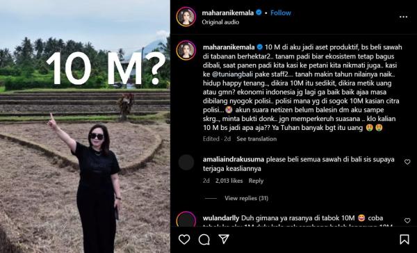 MINTA BUKTI - Tangkapan layar unggahan Maharani Kemala diambil Selasa (11/3/2025). Reaksi Maharani Kemala jawab tudingan soal gelontorkan uang Rp10 M demi penjarakan Nikita Mirzani, sentil soal bukti.