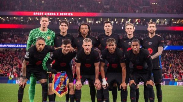 Lineup Barcelona saat lawan Benfica di leg pertama babak 16 besar Liga Champions 2024/2025 di Stadion da Luz, Lisbon, Portugal pada Kamis (6/3/2025) dini hari WIB.  (Instagram Barcelona - 6/3/2025)