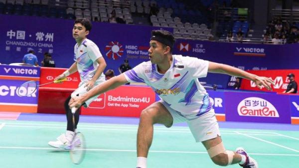 Ganda Putra Indonesia, Leo Rolly Carnando/Bagas Maulana, takluk dari Kim Astrup/Anders Skaarup Rasmussen (Denmark) di 16 besar China Open 2024, Kamis (19/9/2024) di Changzhou Olympic Sports.