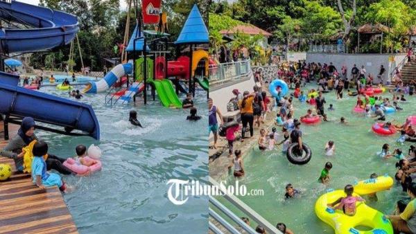 WISATA DI SRAGEN - Situasi kunjungan di objek wisata Sendang Kun Gerit, di Desa Jatibatur, Kecamatan Gemolong, Kabupaten Sragen dipenuhi wisatawan selama libur lebaran 2024.