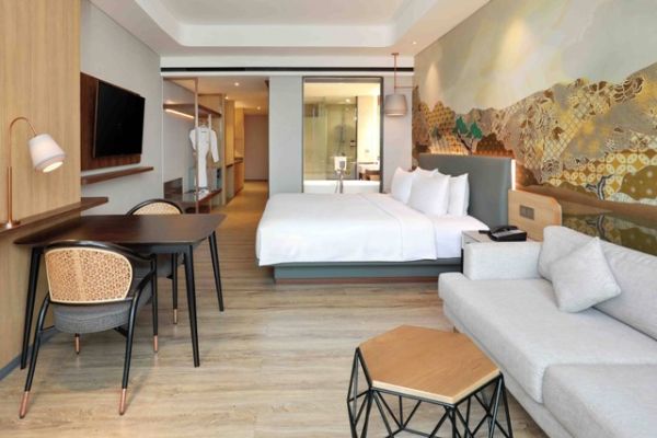 Ilustrasi kamar hotel di Mercure Jakarta Gatot Subroto. <div class=