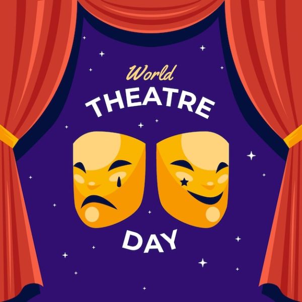 Flat world theatre day illustration