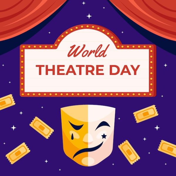 Flat world theatre day illustration