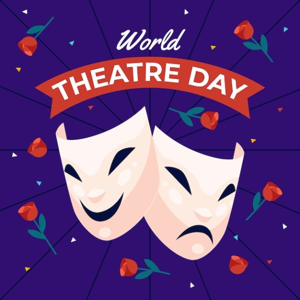 Flat world theatre day illustration