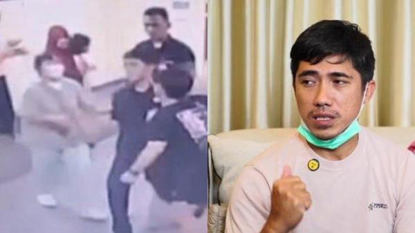 (kiri) aksi penganiayaan terhadap Satpam Rumah Sakit Mitra Keluarga Bekasi Barat, Jawa Barat, pelaku sempat dilerai ibunya. (kanan) Sutiyono, satpam korban penganiayaan oleh keluarga pasien. Sutiyono ungkap orang tua pelaku penganiayaan menunjukkan sikap arogan mengaku anggota Ormas dan menghinanya miskin.