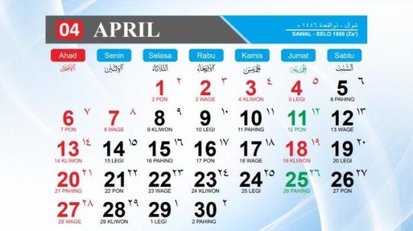 Kalender jawa April 2025