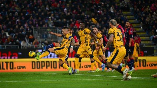Aksi penyerang Inter Milan, Lautaro Martinez saat melawan Cagliari pada pekan ke-18 Liga Italia, Minggu (29/12/2024) dini hari WIB.