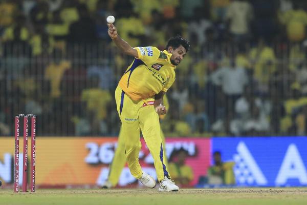 Chennai Super Kings' Mathesha pathirana bowls a delivery. Chennai Super Kings' Mathesha pathirana bowls a delivery.