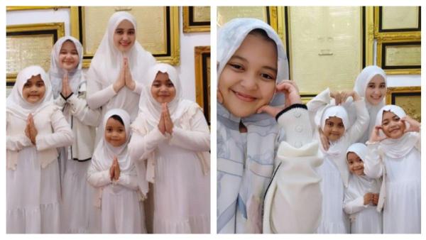 KABAR LUTFIANA ULFAH - Lutfiana Ulfah istri Syekh Puji bagikan momen lebaran bareng keempat putrinya.