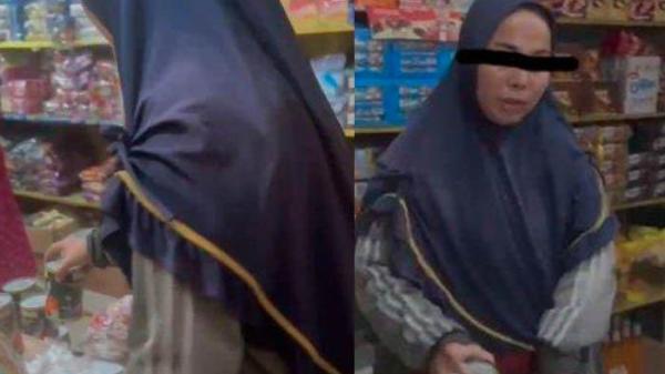 KASUS PENCURIAN - Sosok pencuri sarden di sebuah toko di Jalan Sembilang, Kecamatan Rumbai, Kota Pekanbaru. Ibu-ibu itu sudah beraksi selama dua tahun dan baru ketahuan. Pemilik toko rugi hingga Rp 100 juta.